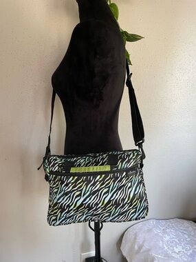 Collection NY Zebra Print Crossbody Lunch Bag Green Blue Y2K Nylon Adj Strap